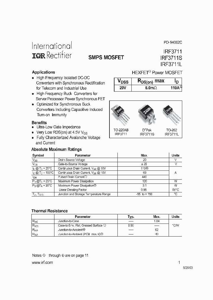 IRF3711LPBF_5581280.PDF Datasheet