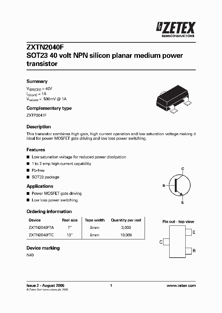 ZXTN2040FTC_5611842.PDF Datasheet