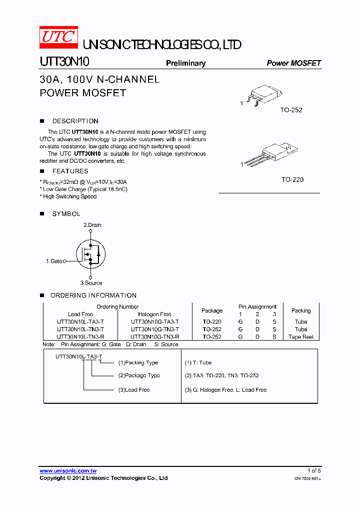 UTT30N10L-TN3-R_5593711.PDF Datasheet
