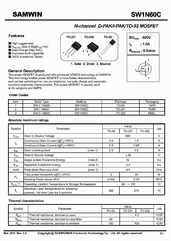 SWD1N60C_5617940.PDF Datasheet