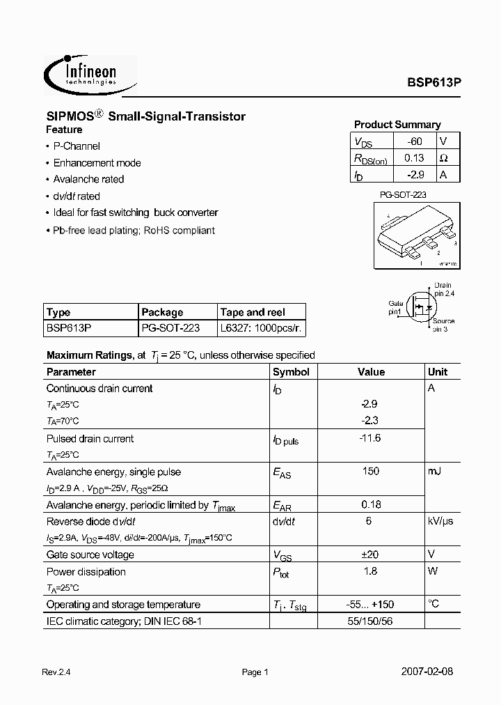 BSP613P07_5630839.PDF Datasheet