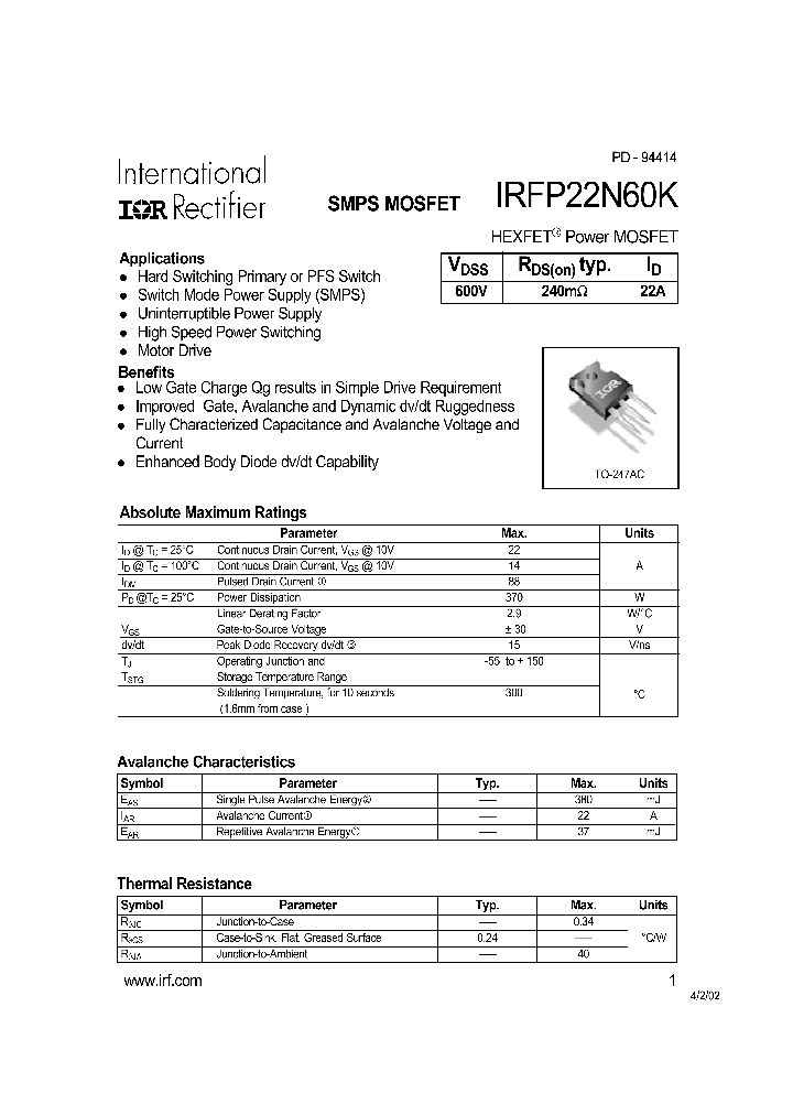 IRFP22N60KPBF_5656591.PDF Datasheet