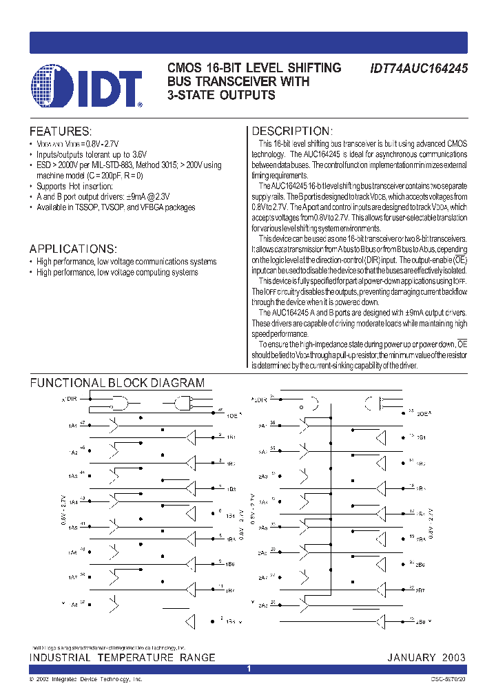 IDT74AUC164245BVI_5673843.PDF Datasheet