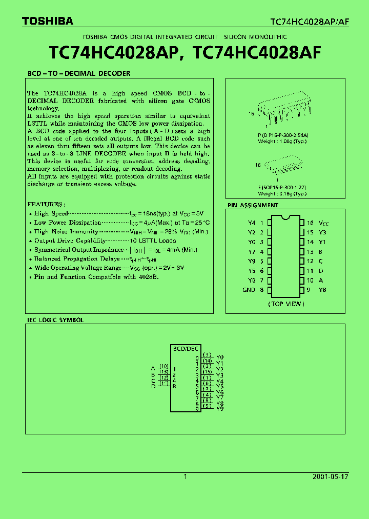 TC74HC4028AP_5679027.PDF Datasheet