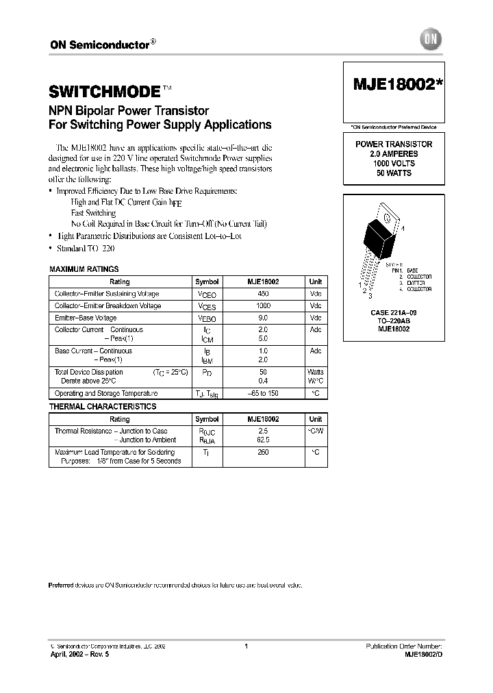 MJE18002-D_5682726.PDF Datasheet