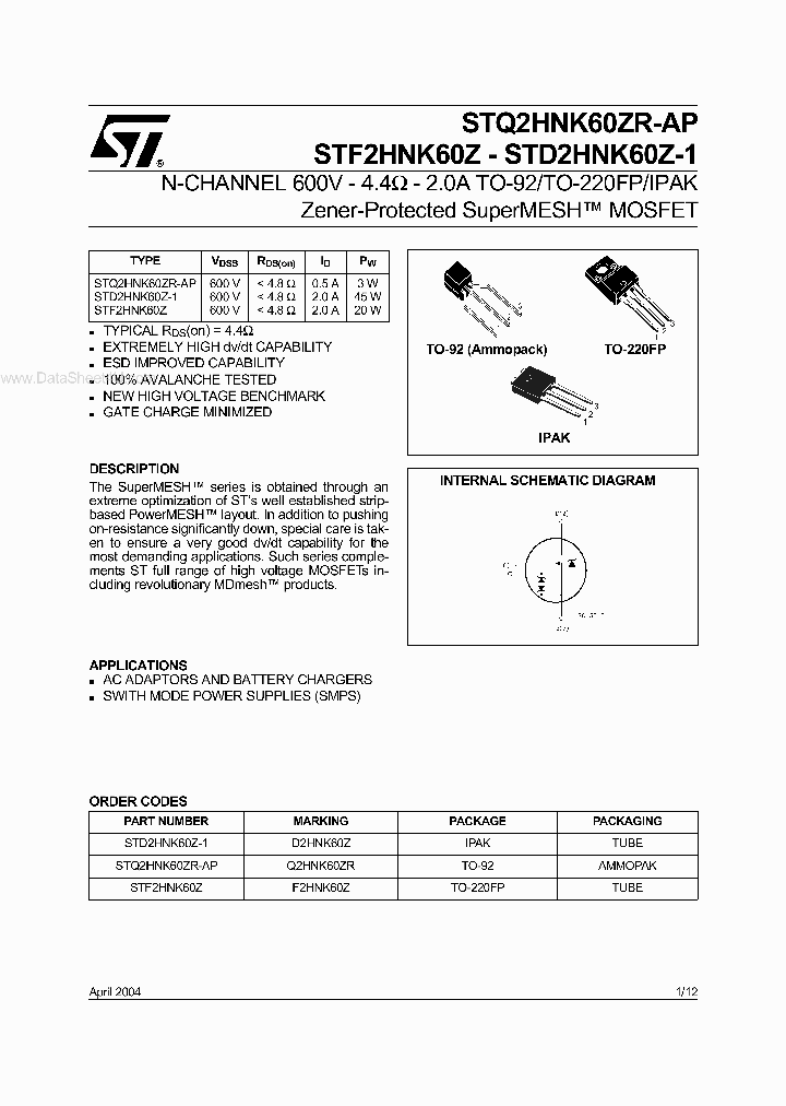 STF2HNK60Z_5701454.PDF Datasheet