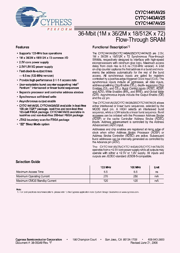 CY7C1447AV25-133BGXI_5723653.PDF Datasheet