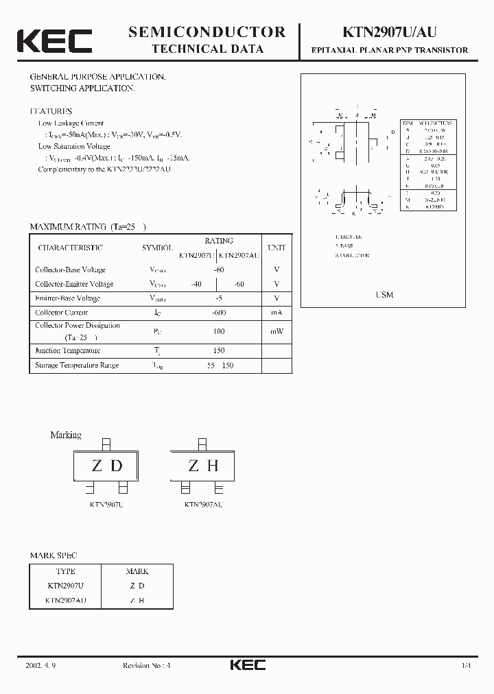 KTN2907AU_5733947.PDF Datasheet