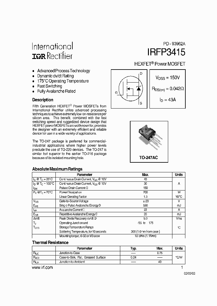 IRFP3415_5740698.PDF Datasheet