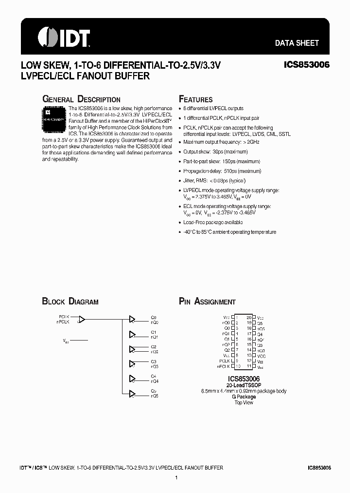 ICS853006AGLF_5749104.PDF Datasheet