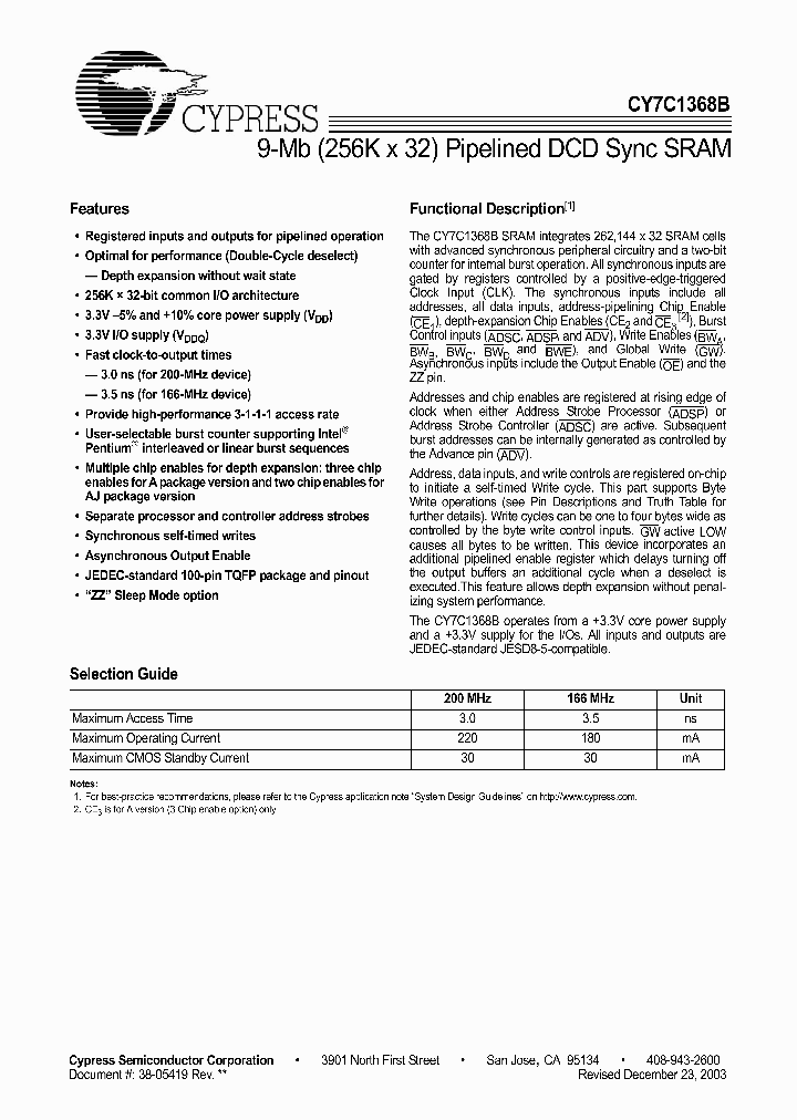 CY7C1368B-166AC_5768787.PDF Datasheet