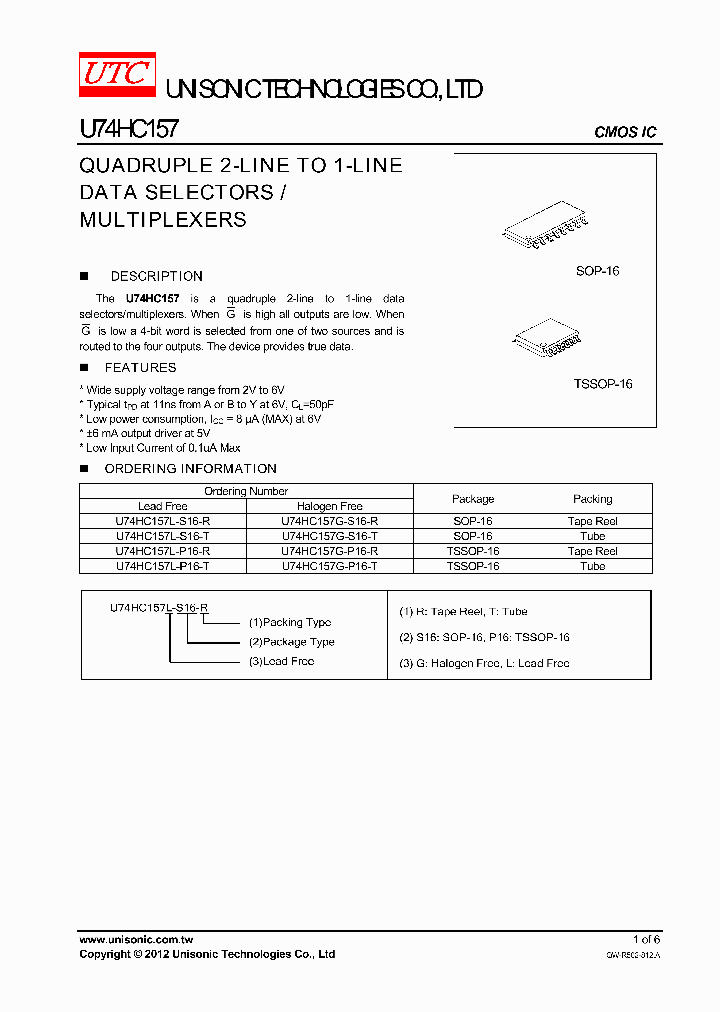 U74HC157G-P16-R_5792355.PDF Datasheet