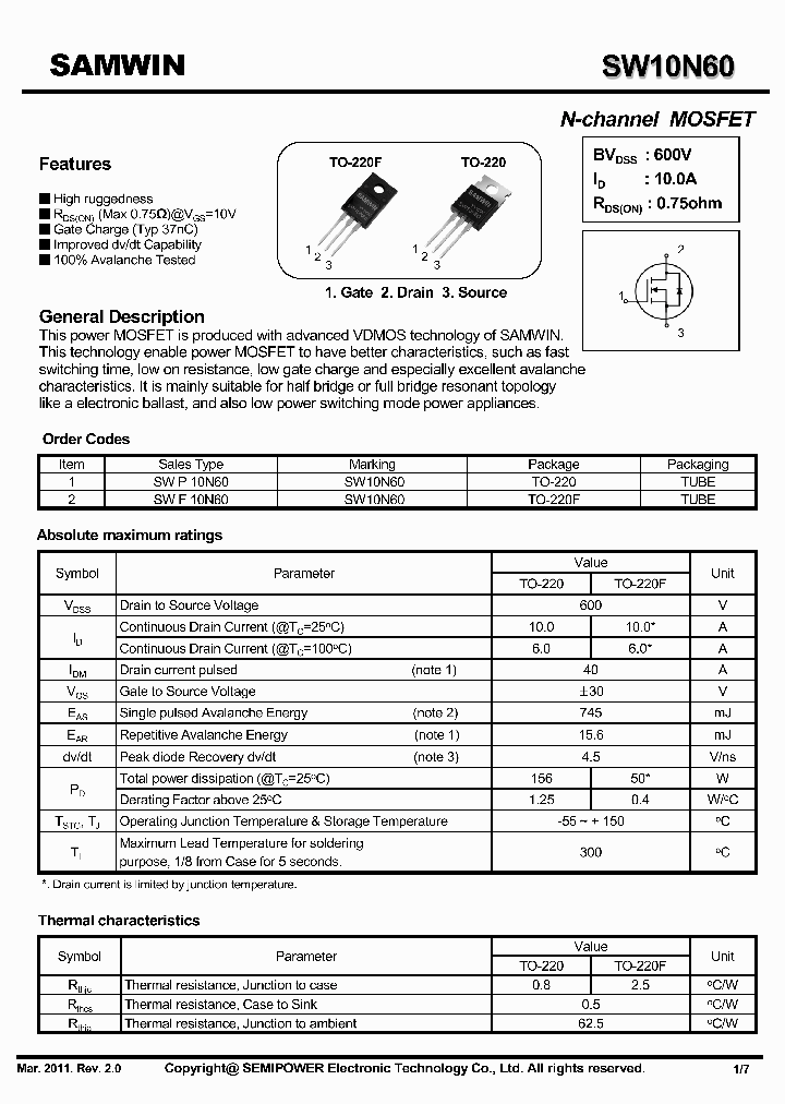 SW10N60_5851475.PDF Datasheet