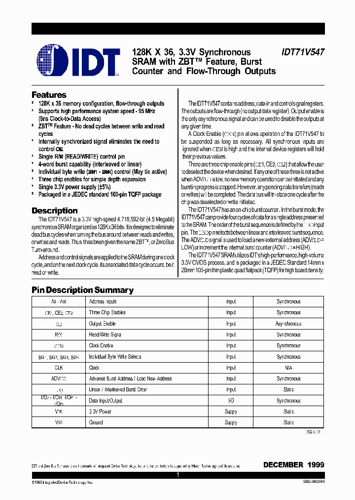 IDT71V547S90PFI_5862387.PDF Datasheet
