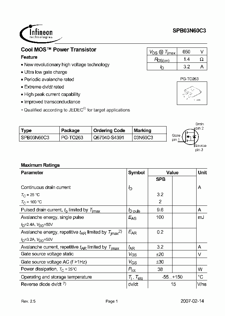 SPB03N60C307_5881737.PDF Datasheet