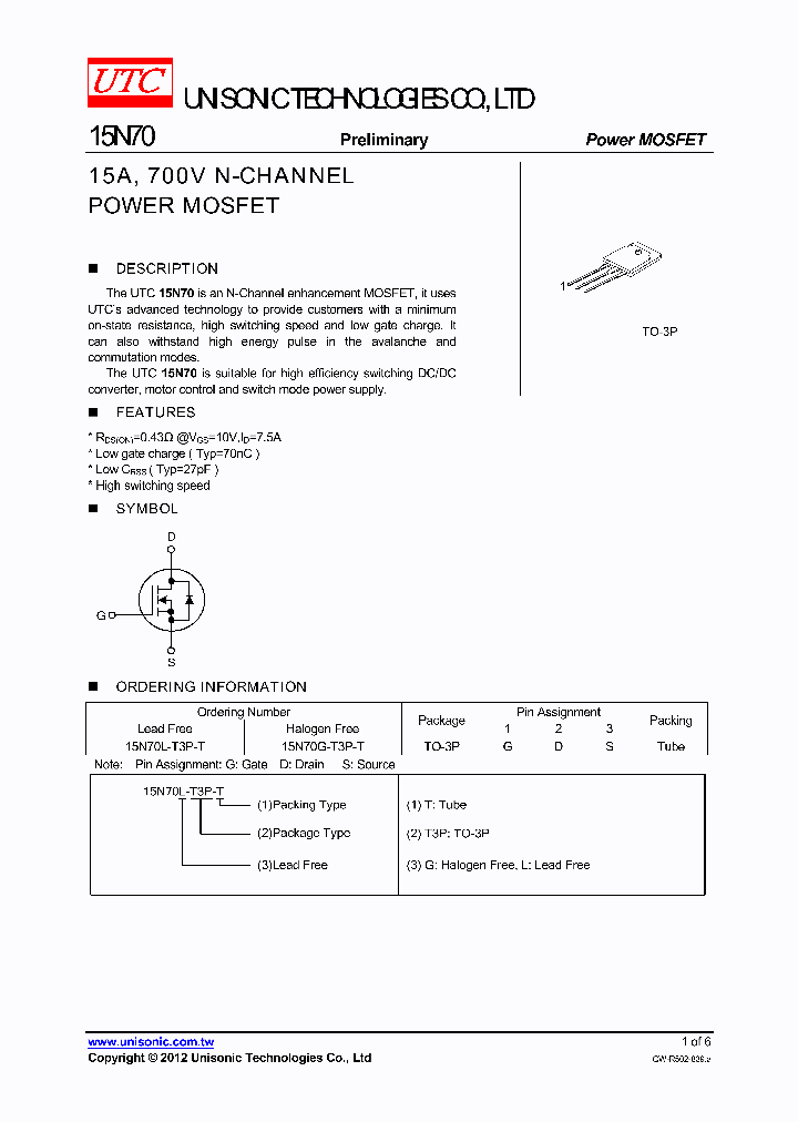 15N70G-T3P-T_5926027.PDF Datasheet
