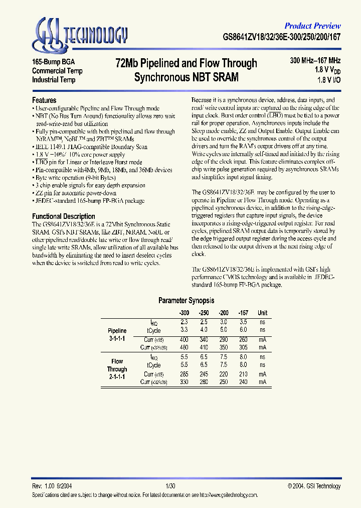 GS8641ZV18_5930600.PDF Datasheet