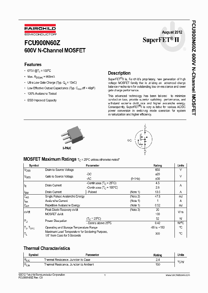 FCU900N60Z_5933909.PDF Datasheet