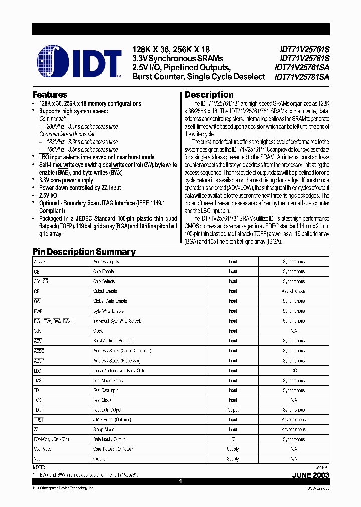 IDT71V25761S166PFI8_5941666.PDF Datasheet