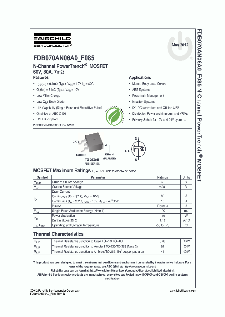 FDB070AN06F085_5946849.PDF Datasheet