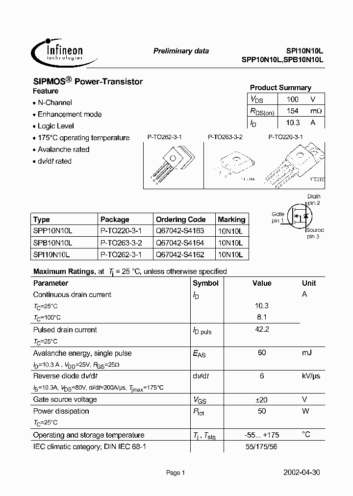 SPP10N10L_5968065.PDF Datasheet