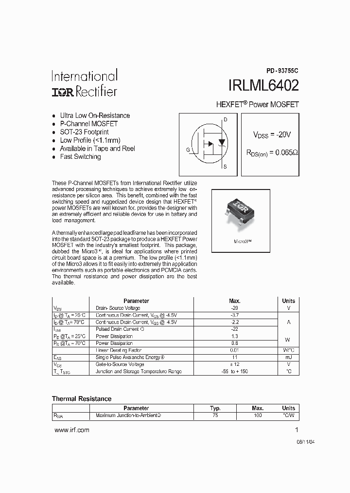 IRLML6402TRPBF_5968391.PDF Datasheet