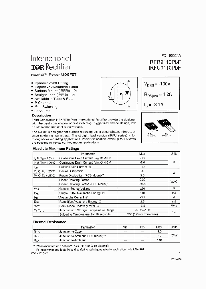 IRFR9110PBF_5973463.PDF Datasheet