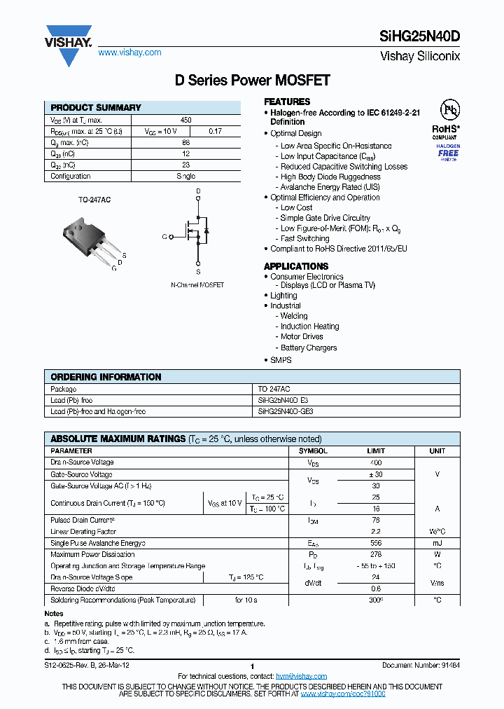 SIHG25N40D_5982225.PDF Datasheet
