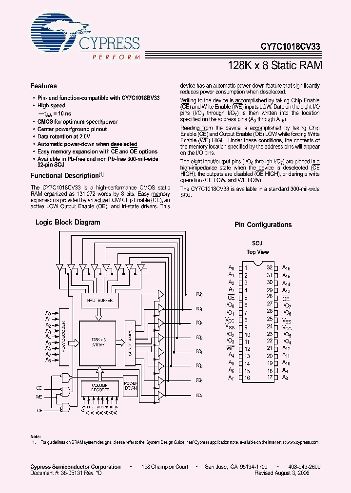 CY7C1018CV33_6074620.PDF Datasheet