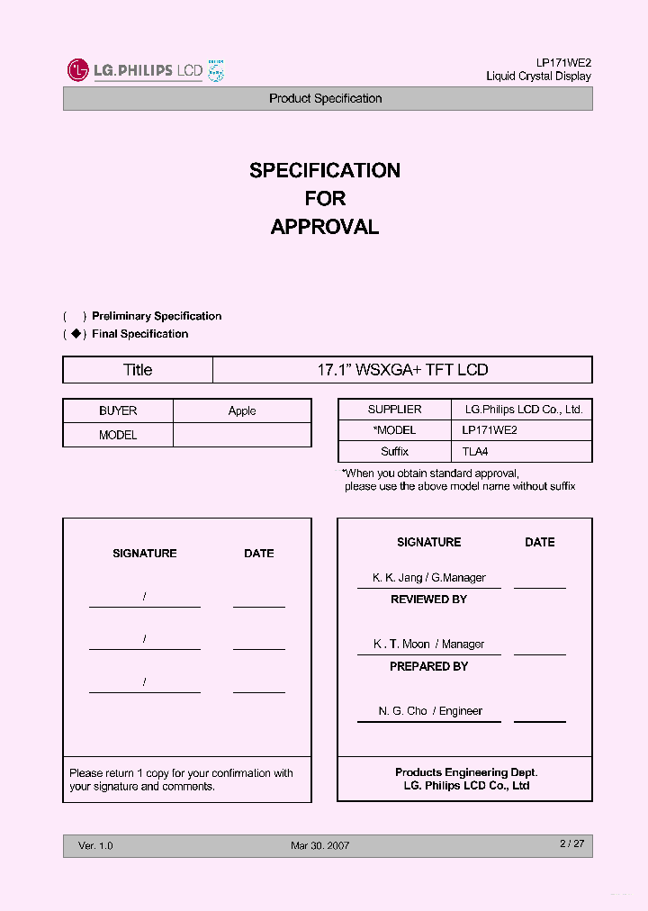 LP171WE2-TLA4_6102462.PDF Datasheet