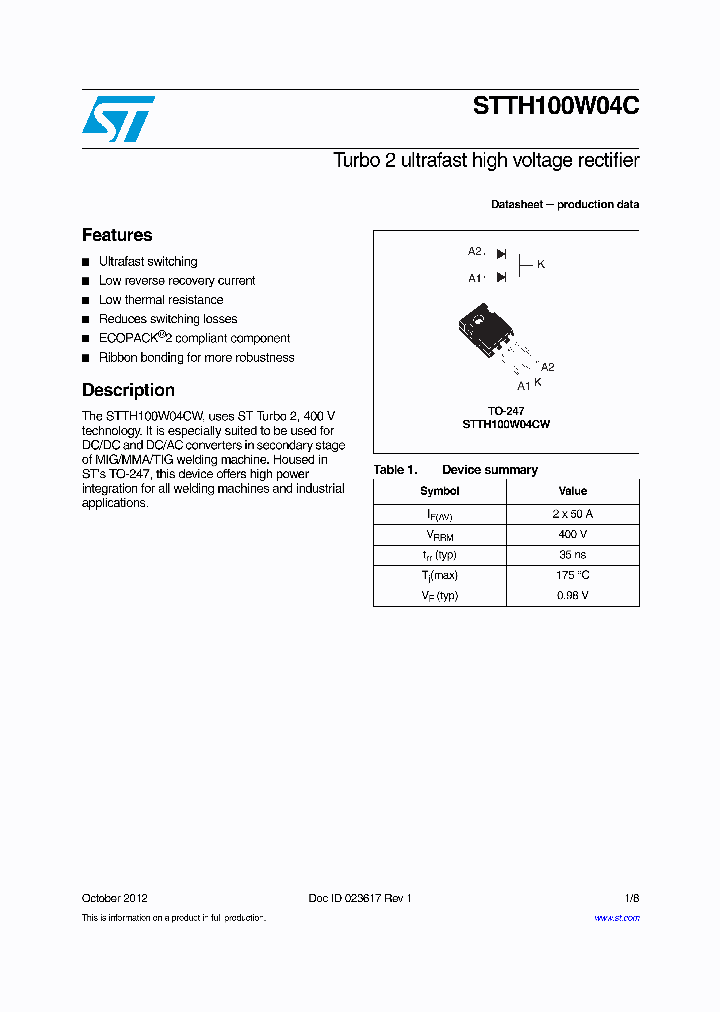 STTH100W04C_6120673.PDF Datasheet
