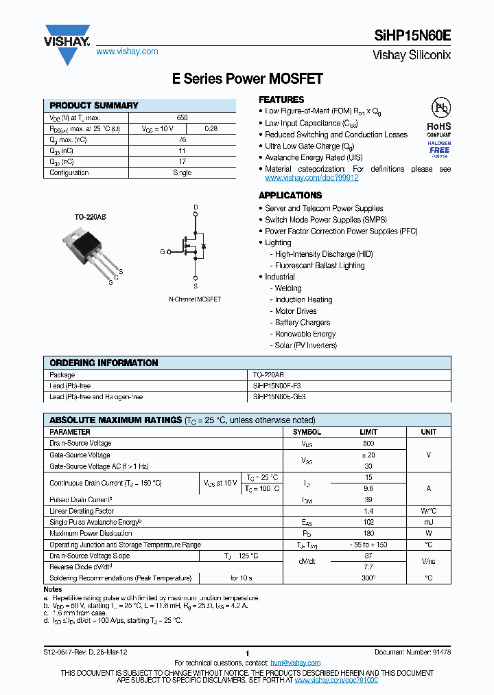 SIHP15N60E_6148726.PDF Datasheet