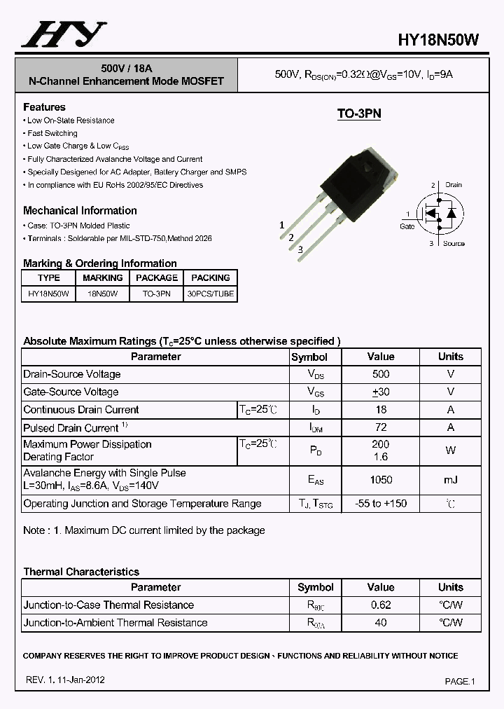 HY18N50W_6195321.PDF Datasheet