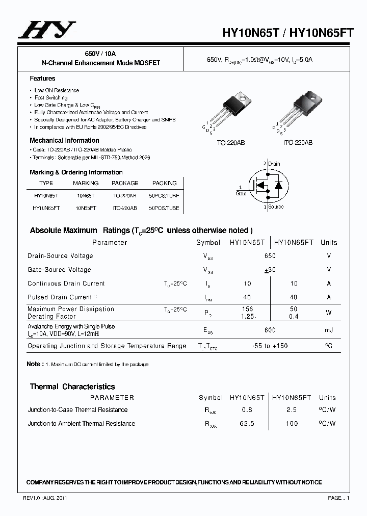 HY10N65FT_6195310.PDF Datasheet