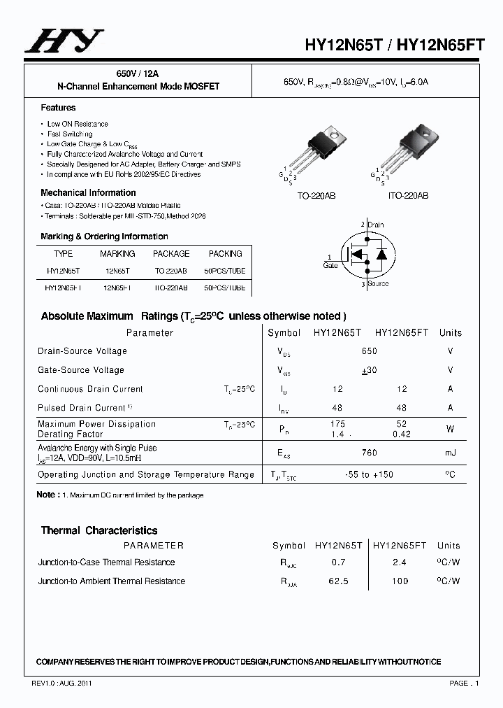 HY12N65FT_6195314.PDF Datasheet