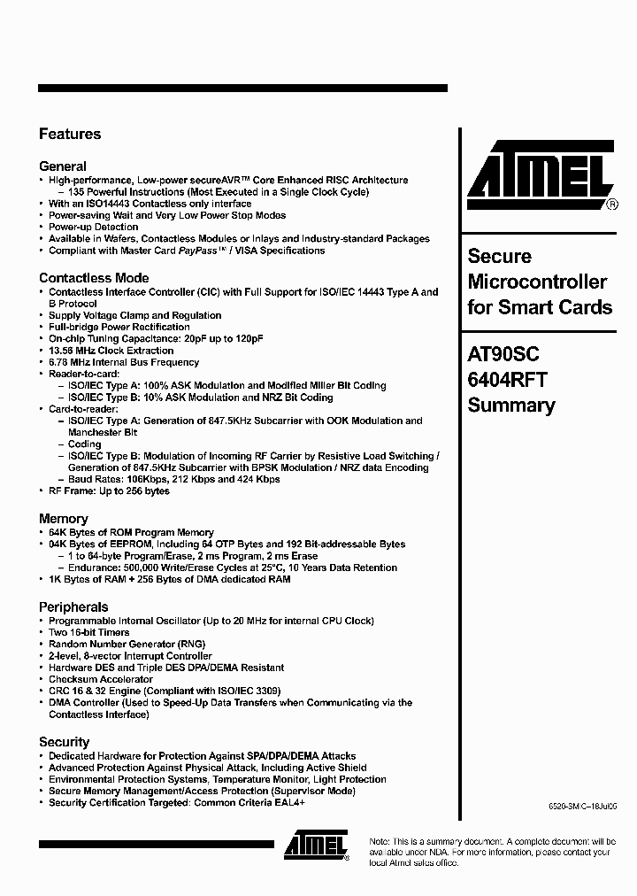 AT90SC6404RFT_6218607.PDF Datasheet