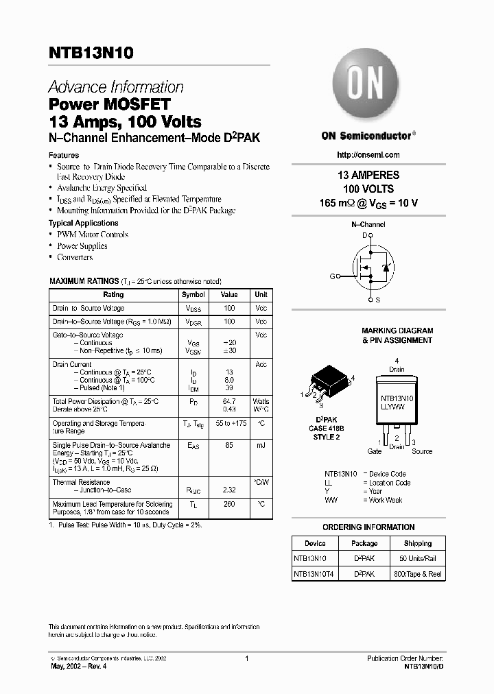 NTB13N10T4_6230731.PDF Datasheet