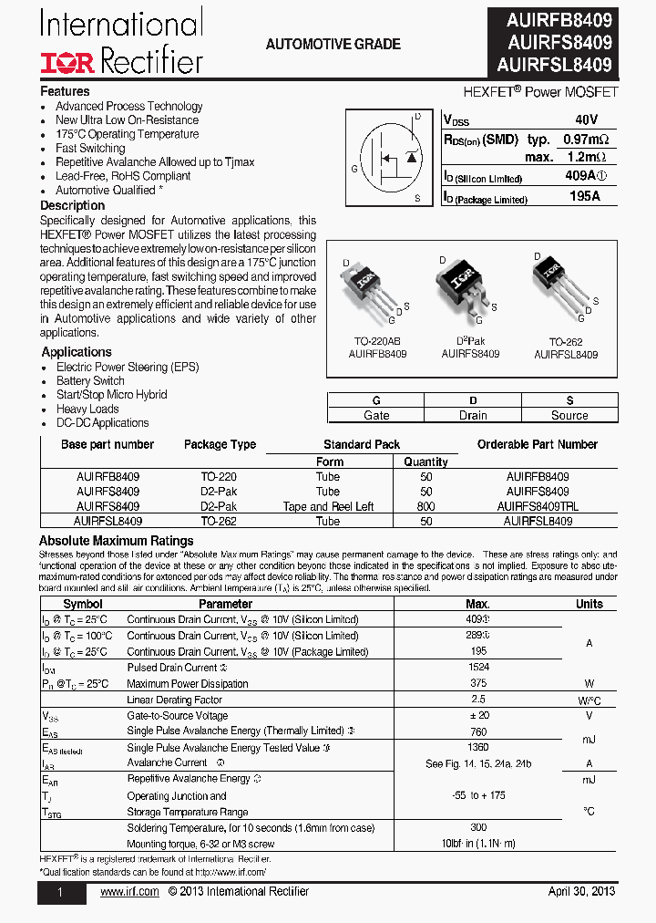 AUIRFB8409_6238206.PDF Datasheet