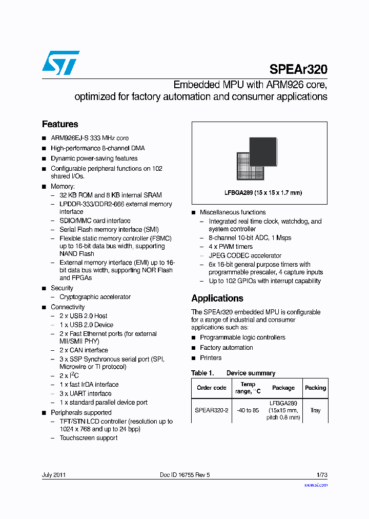 SPEAR320_6250125.PDF Datasheet
