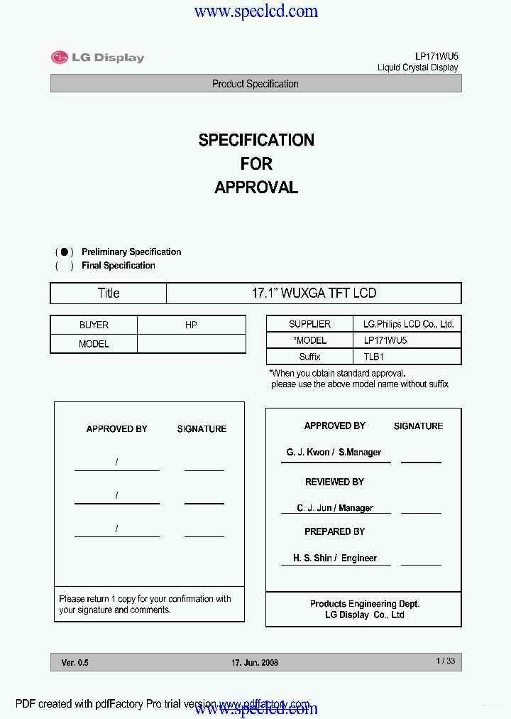 LP171WU5-TLB1_6255250.PDF Datasheet