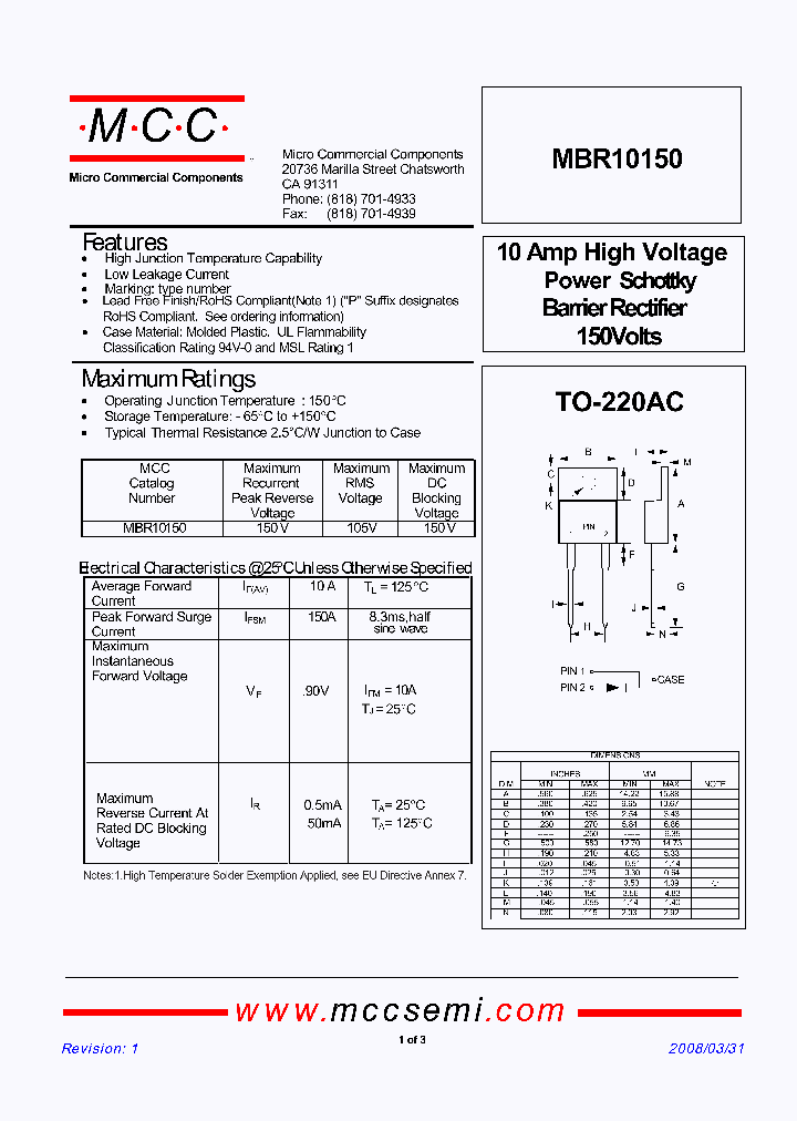 MBR10150_6257479.PDF Datasheet