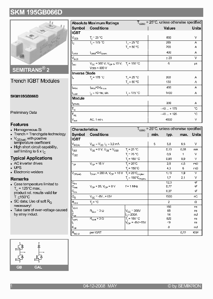 SKM195GAL066D_6261308.PDF Datasheet