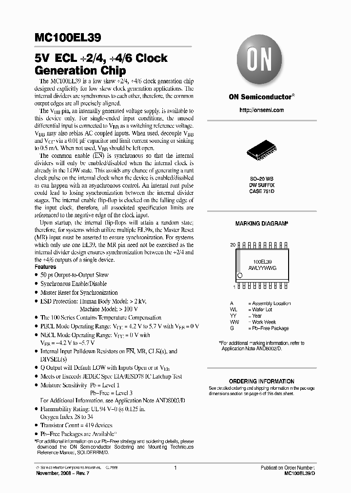 MC100EL39DWR2G_6279536.PDF Datasheet