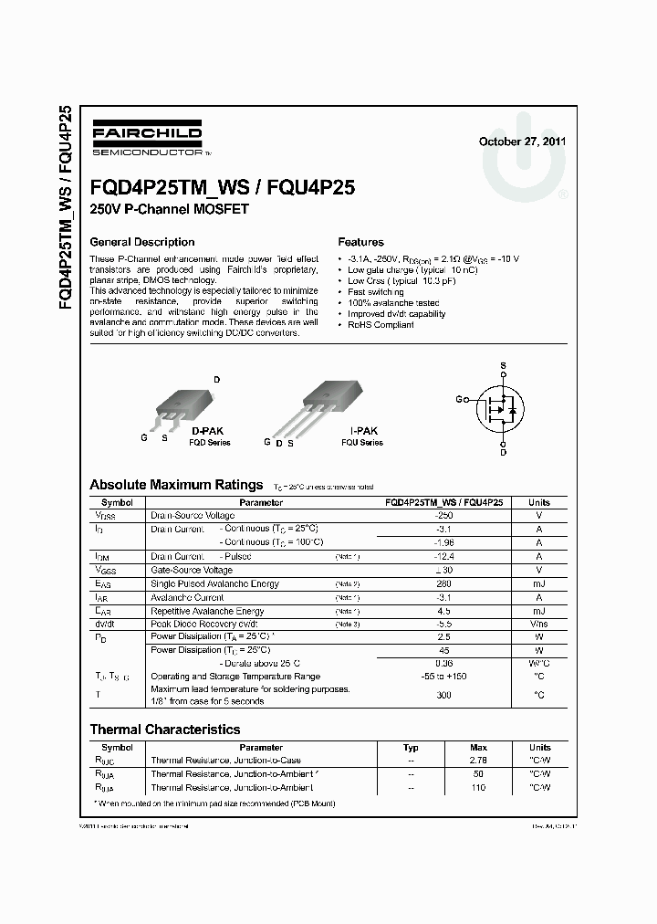 FQD4P25TM_6286380.PDF Datasheet