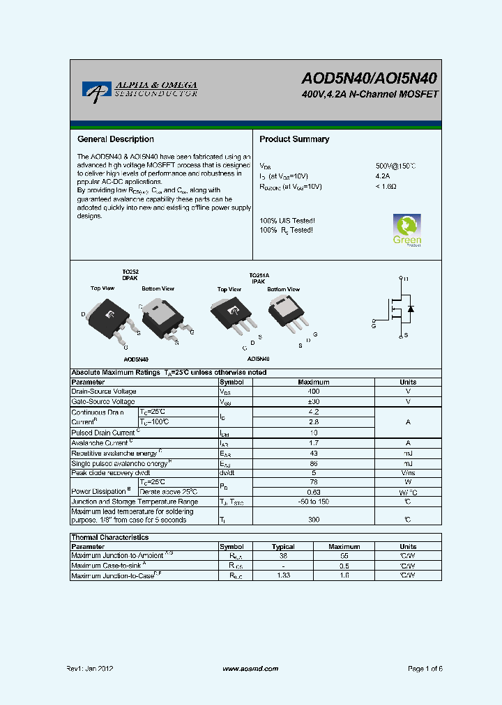 AOD5N40_6294006.PDF Datasheet