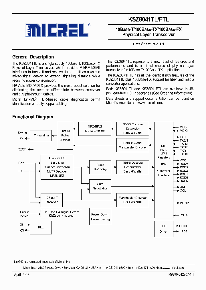 KSZ8041TL_6307233.PDF Datasheet
