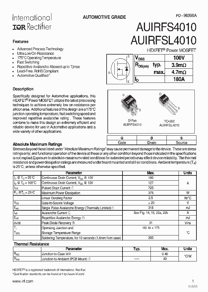 AUIRFS4010_6346467.PDF Datasheet