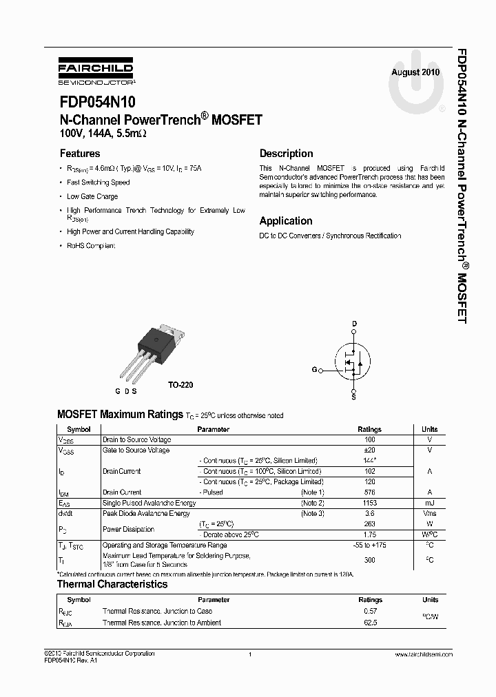 FDP054N10_6347585.PDF Datasheet