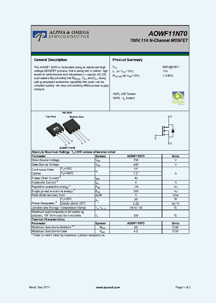 AOWF11N70_6364056.PDF Datasheet