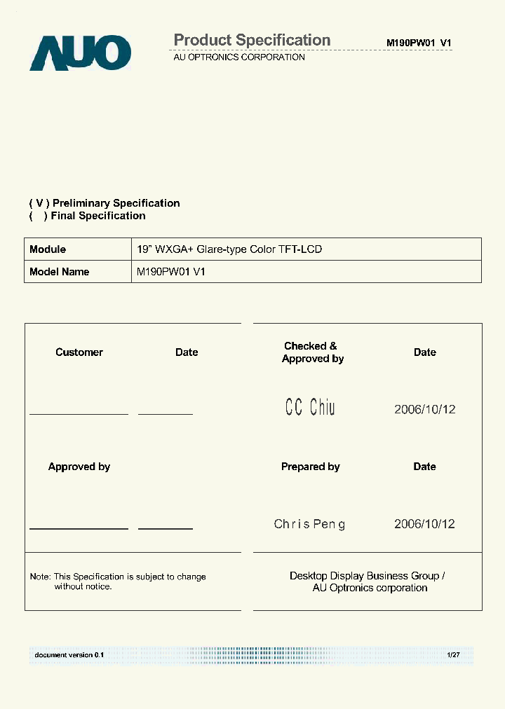 M190PW01-V1_6375093.PDF Datasheet